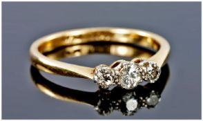 18ct Gold And Platinum Diamond Ring, Set With Three Round Cut Diamonds, Stamped 18ct Plat, Ring