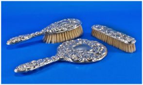 Ladies 1950`s Silver & Embossed Backed 3 Piece Dressing Table Set, includes hand mirror, hand