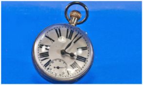 Bedside Clock By The Atlas Watch Co. Encased in white metal banded glass sphere, white enamel dial.