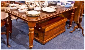 Victorian Mahogany Dinning Table, with fluted legs on caster feet. Wind out action, with one leaf.