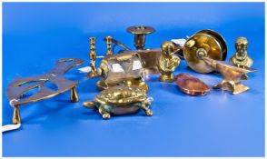 A Selection of 11 Pieces of Antique Brass and Copper items consisting of a Brass Trivet, Inkwell,