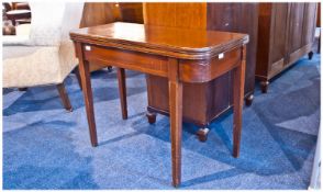 Georgian Style Mahogany Inlaid Tea Table, with shaped corners, polished interior top, on square