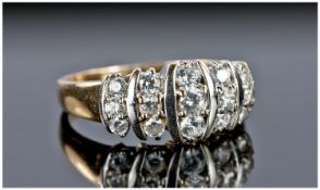 9ct Gold Dress Ring Set With Round Cut CZ`s, Fully Hallmarked, Ring Size P½