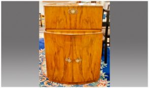 1950`s/1960`s Fall Down Front Walnut Veneered Cocktail Cabinet. The interior decorated in playing