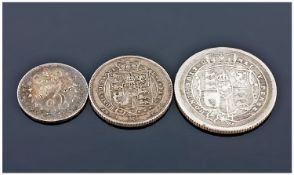 1819 George II Shilling Together With A 1826 George IV Silver Sixpence And A William IV 1837