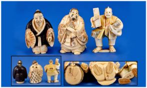 Japanese Finely Carved Early 20th Century Signed Ivory Netsukes, 3 in total. Each of good quality.