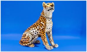 A Mid 19th Century Very Fine Ronzan Lenci Designed Large Italian Ceramic Figure Of A Leopard, in a