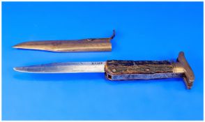 Early 20thC Folding Hunting Knife/Dagger With Stag Horn Handle And Brass Mounts, Extended Steel