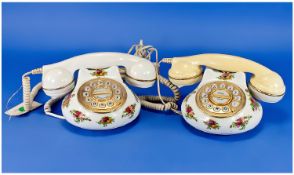 A Pair Of 1970`s Royal Albert Old Country Rose Pattern Telephones, press buttons, ready for use if