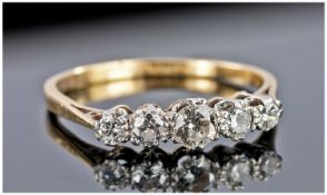 18ct Diamond Ring Set With Five Round Cut Diamonds, Stamped 18ct, Estimated Diamond Weight .60ct