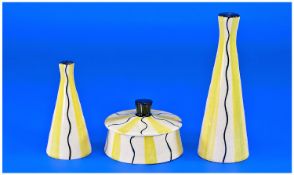 Jessie Tait Signed And Designed 1950`s Four Piece Cruet Set. Decorated in the yellow and black