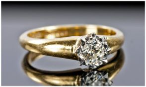 18ct Gold Diamond Ring Set With A Single Round Modern Brilliant Cut Diamond, Illusion Set, Fully