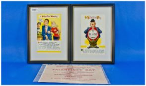 Bamforth Comic Valentine Cards, Framed Pair Of 1950`s Large Sized cards With Image Of Original