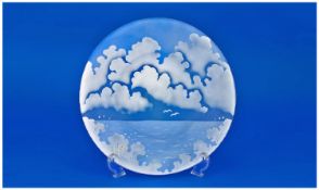 Cameo Glass Plate, Deep Cut With An Unusual Design. Artic waters in blue and white with seagull`s.