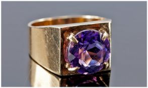 9ct Gold Set Single Stone Amethyst Dress Ring. The amethyst of good colour and clarity. Estimated