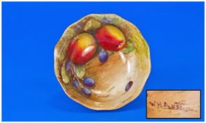 Royal Worcester Hand Painted Small Footed Bowl. Still life apples and berries. Signed W.H. Austin.
