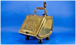 Aesthetic Movement Brass Coal Scuttle, with lift up lid in the style of Christopher Dresser,