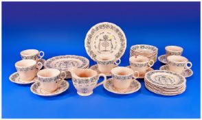 Royal Cauldon Grindley Ware Very Rare Judacia Passover Seder 50 Piece Dinner Service, in pink and