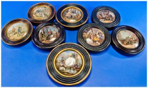 Prattware Pot Lids, A Group Of Eight Lids In Circular Ribbed Frames. The rivals, the game bag, the