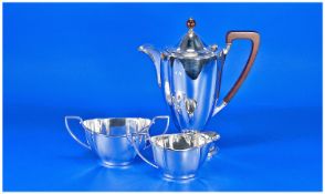 A Silver Plated 3 Piece Coffee Service Of Fine Quality. Comprises coffee pot 10 inches tall, milk