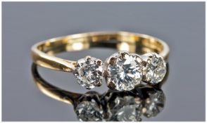 18ct Gold Set 3 Stone Diamond Ring. The diamonds of good colour. Estimated diamond weight 1ct.