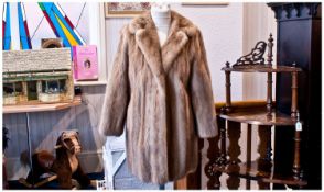 Light Golden Blonde Mink Long Jacket, luxurious female mink skins, with chestnut shadow stripe,