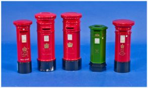 Collection of Post Office Money Boxes, all in the form of traditional British pillar boxes,