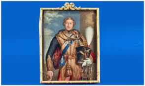 Fine Miniature Portrait coloured type Baxter print of prince Albert in full military Dress. In gilt
