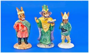Three Bunnykins Figures comprising boy skater, prince John and Mystic, 2 with original boxes.