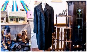 Black Persian Lamb Full Length Coat, narrow, self lined collar with revers, slit pockets, clip hook