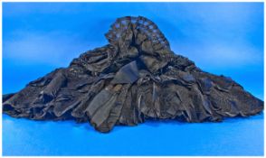 Victorian Ladies Black Shoulder Cape, the upper part made from jacquard sateen and decorated with