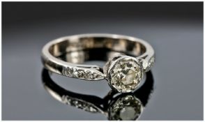 18ct White Gold Single Stone Diamond Ring. c.1920`s. Est. 40pts. Bright stone. Ring Size I