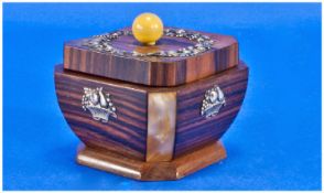French Art Deco Macassar Wood Lidded Trinket Box. The interior fitted with coconut shell, the