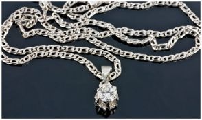 18ct White Gold Set Single Stone Diamond Pendant fitted on a 18ct white gold chain, The round