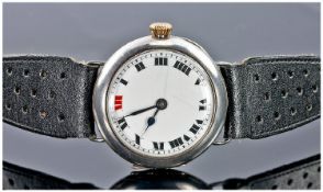 Buren Trench Wristwatch, White Enamelled Dial With Roman Numerals, Manual Wind, 35mm Silver Case
