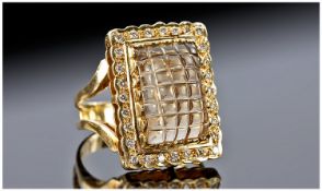 18ct Yellow Gold Diamond & Emerald Cut Watermelon Tourmaline Ring, Set With A Large Central