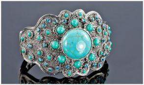 Turquoise Howlite and Crystal Bangle, large round central semi-precious stone surrounded by eight