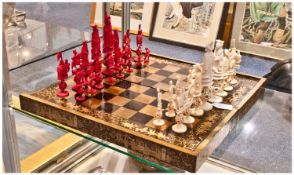 Chinese Ivory Chess Set Canton, Mid 19th Century Comprising 32 Delicately-Carved Figural Pieces,
