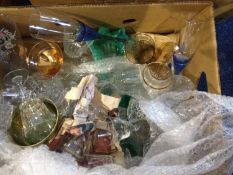 Box Of Assorted Glassware Including cut glass drinking sets (sherry & wine), 2 champagne flutes,