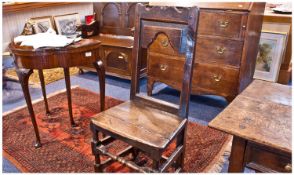 Derbyshire Type Oak Chair Of Unusual Form, with an open arched back and shaped top slat. Panelled