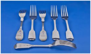 Victorian Silver Set Of Six Medium Sized Table Forks. Hallmark London 1846. Each 6.75 inches in