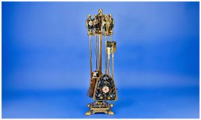 Early 20th Century Decorative Enamel and Brass 4 Piece Fireside Companion Set and Stand. 17.25