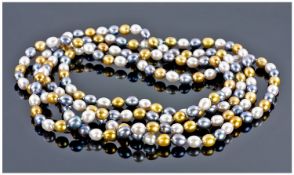 Peacock, Silver Grey and Gold Lustre Freshwater Pearl Rope Necklace, a long strand of good quality