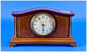 Edwardian Mantle Clock. Maker Ollivant & Botsford, Manchester. Wood frame with inlay and gilt metal