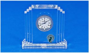 Waterford Fine Cut Crystal Mantle Clock in the art deco style. Mint condition. 3.75 inches high.