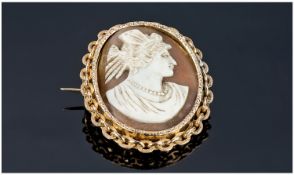 Gold Mounted Cameo Brooch, With Glazed Back. Unmarked, Tests 9ct.