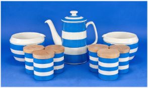 T. G. Green Original Cornish Blue Kitchen-Ware Items ( 9 ) Items In Total, Comprises - 1 Teapot, 6
