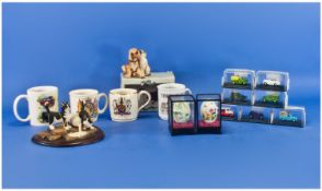 Mixed Lot Of Collectables, Comprising Four Mugs, Two Painted Eggs In Displays Cases, Two Leonardo