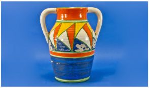 Hand Painted Two Handle Lotus Jug, bizarre pattern. 11.5 inches in height. Requires repainting, A.