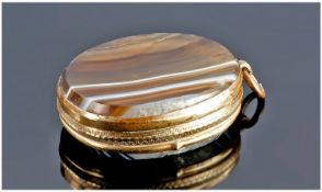Banded Agate Double Sided Locket With Yellow Metal Mount, 35 x 26mm